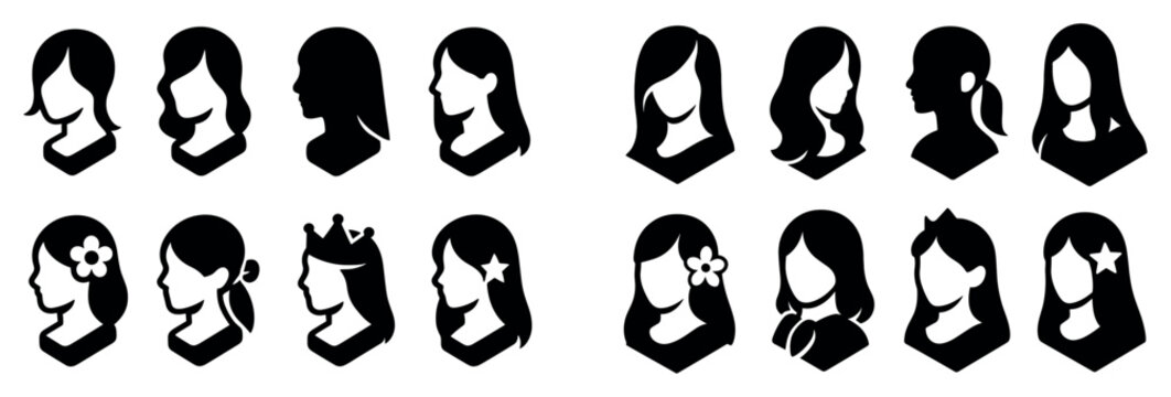 Portrait icons with woman head silhouette minimal