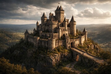Fototapeta premium Legendary Medieval Stronghold on a Hill