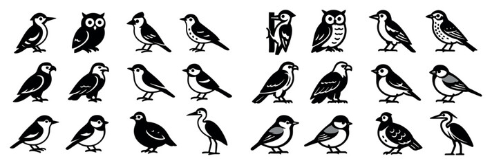 Obraz premium Nature icons with bird and owl silhouettes flat