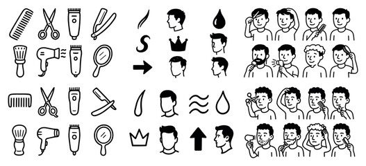 Fototapeta premium Men's haircare and styling tools icons