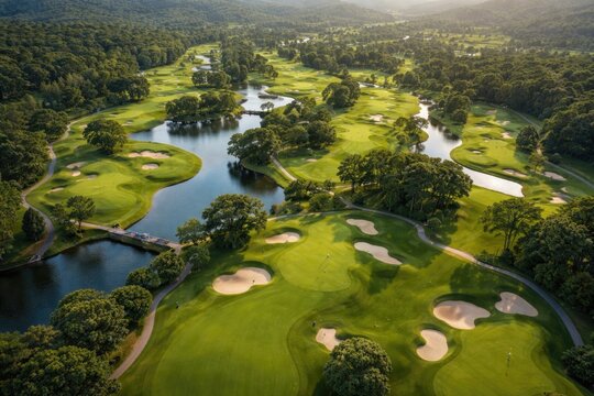 Broad aerial capture of a verdant golf course appealing to avid players