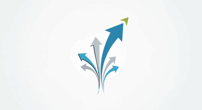 A collection of arrows in various shades of blue and gray pointing upward