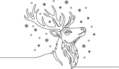 Continuous line art of a stag or reindeer for Christmas and winter holidays. © Raheela