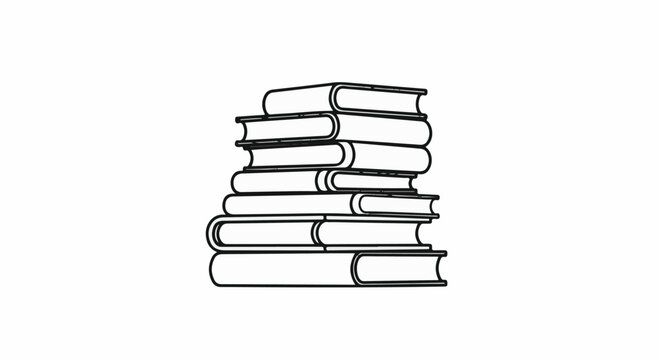 A stack of hardcover books, sketched in black outline on a white background