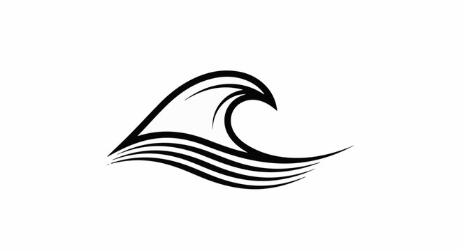 Black and white stylized wave design with flowing lines and sharp curves