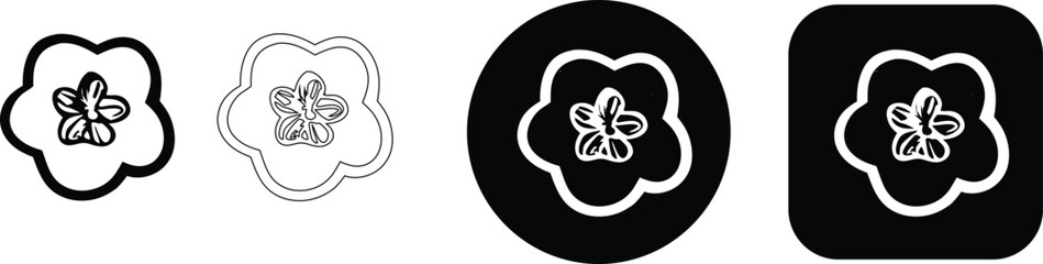 Set of hibiscus flower line art icons with various outline styles and backgrounds, real image, no blur, clear image, hd, full hd, photos, isolated white background. © SilhouetteStore
