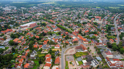 Obraz premium Aerial view around the old town of the city Rotenburg in Germany on a sunny spring noon