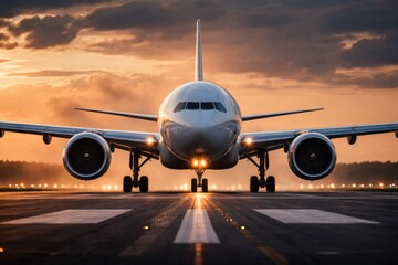 Naklejka premium Large aircraft positioned on tarmac ready for lift off