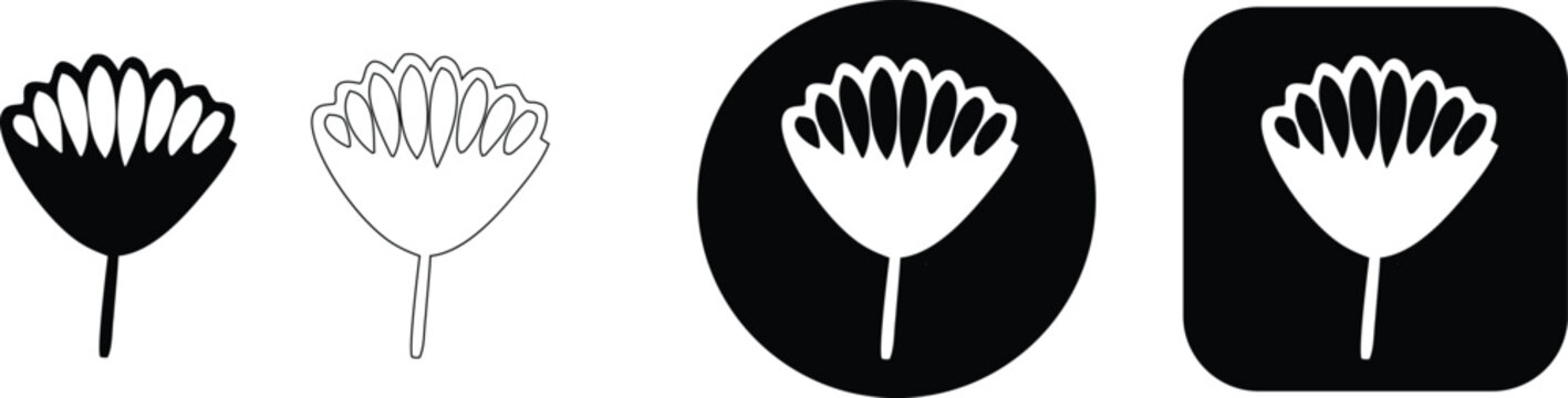 Set of carnation flower line art icons with various outline styles and backgrounds, real image, no blur, clear image, hd, full hd, photos, isolated white background.