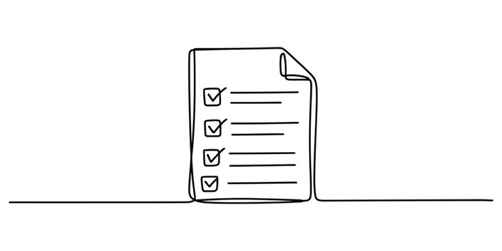 Continuous one line drawing of a checklist on a paper