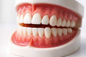 Obraz premium Close up of dental anatomy model featuring teeth and gums on a smooth backdrop