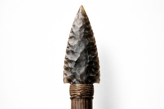 Historic flint spear tip displayed with a minimal white background