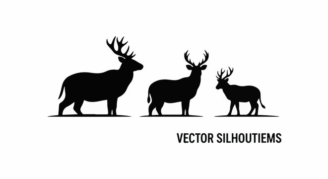 Three black deer silhouettes of varying sizes stand still
