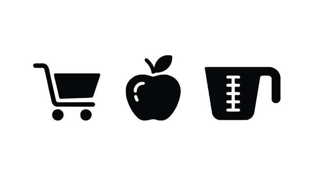 shopping cart apple and measuring cup icons