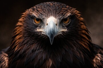 Obraz premium Detailed portrait emphasizing the intense stare and robust beak of a mighty Wedge Tailed Eagle