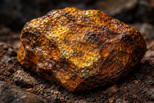 Natural limonite rock featuring yellow brown shiny earthy exterior
