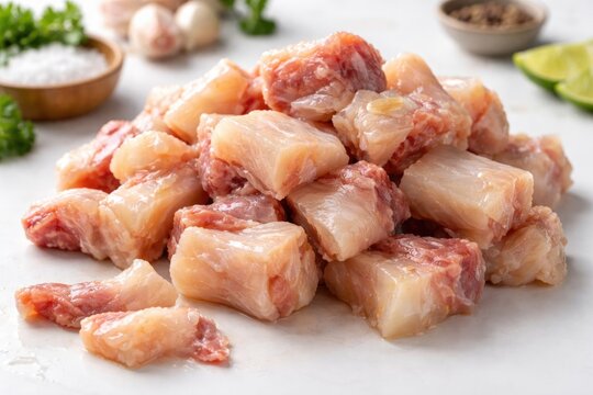 Blanched beef tendon cuts presented on white background for meal preparation