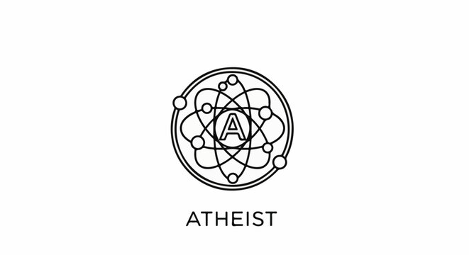 Simple black line art of an atom symbol with the letter A in the center