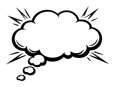 Thought bubble in comic book style on a white background, representing speech, brainstorming an idea, or an unexpected realization