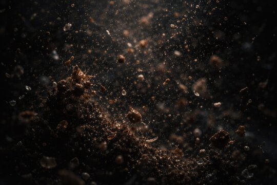 Dark moody background highlighting floating organic particulate matter