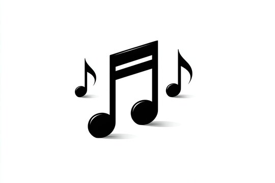 Three stylized musical notes, one large and two smaller, with shadows, against a white backdrop