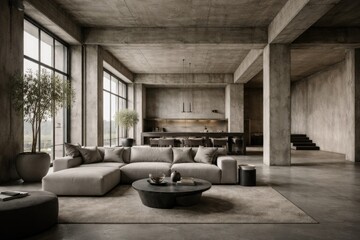 Fototapeta premium Open loft area with visible concrete walls and a smooth textured background