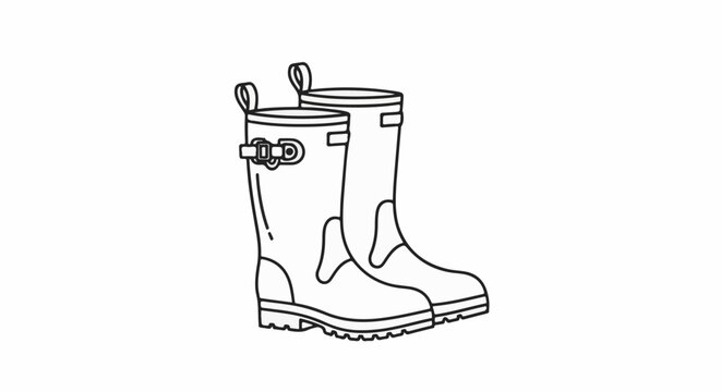 Pair of black outline rain boots with buckle detail
