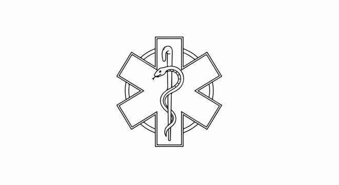 Medical emergency symbol with snake on staff