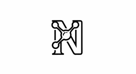 Fototapeta premium Abstract black line art of letter N with connecting spheres