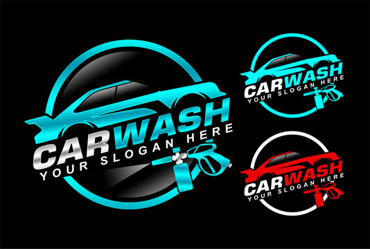 car wash detailing logo emblem badge template cleaning car service on black background