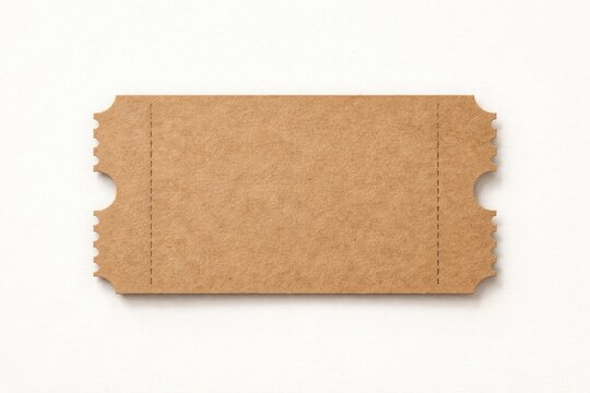 Brown ticket cutout with visible paper texture isolated on plain background for mockups
