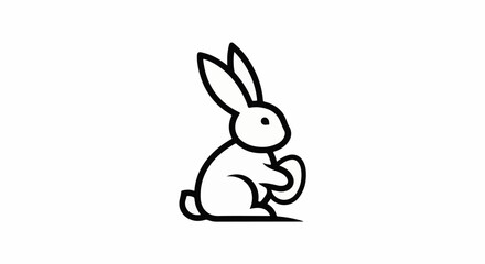 Fototapeta premium Minimalist line art of a rabbit holding an egg, stark white background