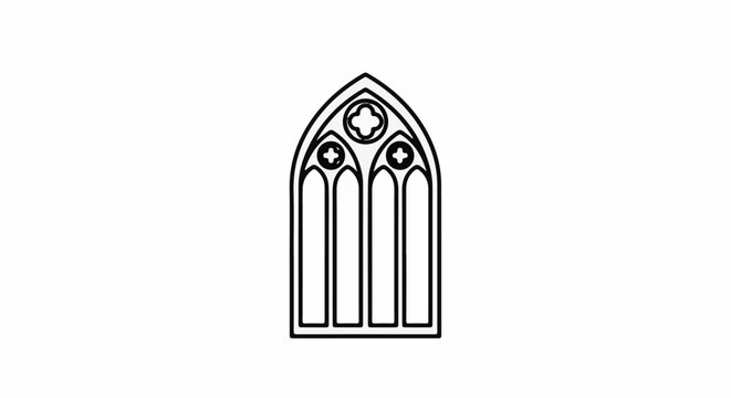Black outline of a gothic arch window with trefoil tracery