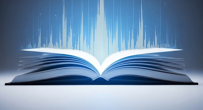 Open book with glowing pages representing education knowledge and reading concept