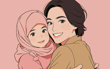 Obraz premium Warm Artistic Portrait of Mother and Daughter Embracing