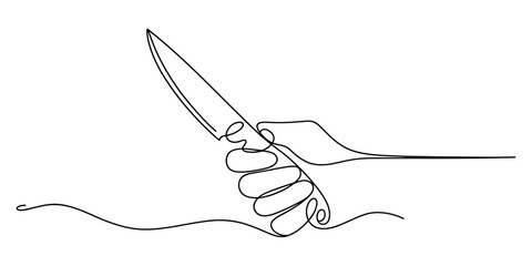 Obraz premium Continuous single line drawing of a hand holding a knife