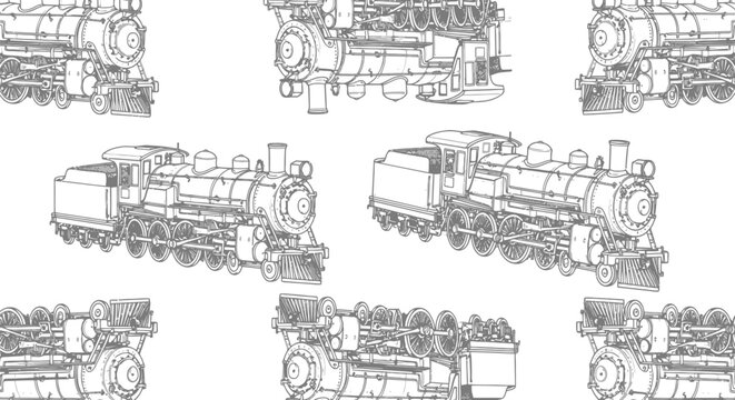 Seamless pattern of vintage steam trains a nostalgic railway design