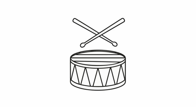Simple line art of a drum with crossed drumsticks above it