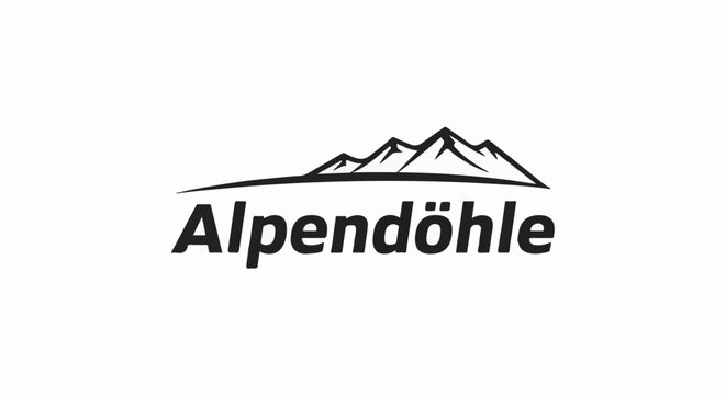 Black and white mountain range logo with text below