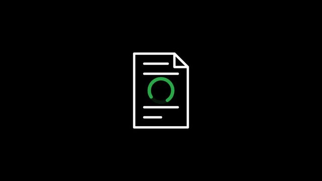Animated white document icon with green loading circle on black background for file processing and data upload concepts