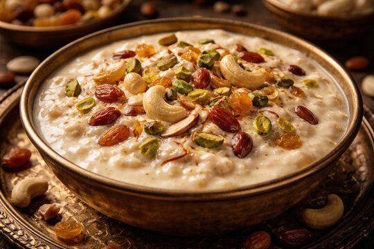 Creamy condensed milk rabdi with a variety of dried fruits for a sweet indulgence