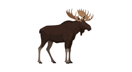 Fototapeta premium Majestic Moose Illustration in Flat Design Style, a Large Brown Mammal with Impressive Antlers Standing Gracefully, Perfect for Wildlife and Nature Themes