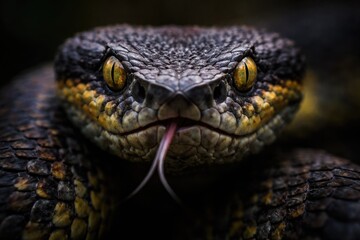 Fototapeta premium High resolution close up shot of a Mangrove Pit Viper snake face