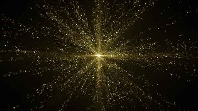Golden Glitter Explosion Background
Explosion of glimmering and shining gold particles with lens flares flickering on a black night background in a seamless loop