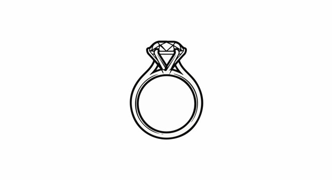 Stylized line drawing of a single solitaire diamond engagement ring