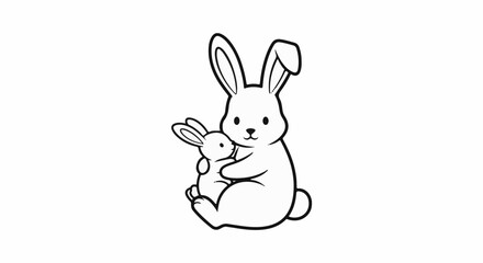 Fototapeta premium A mother rabbit hugs her baby rabbit, both with big ears and smiling