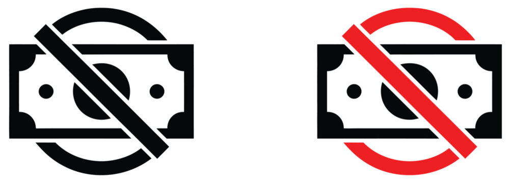 No money icon vector graphic representing zero balance or insufficient funds, modern outline style with wallet, coin, and cancel symbol combination suitable for accounting dashboards, e-commerce error