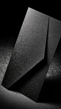Minimalist black geometric form with dynamic texture and shadows