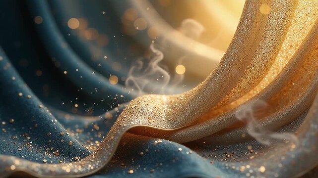 Shimmering Fabric with Golden Sparks and Smoke Effect