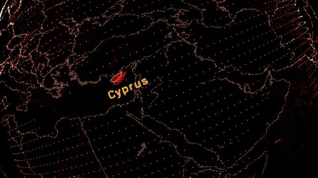 Cyprus Map Highlight on Rotating Digital Globe